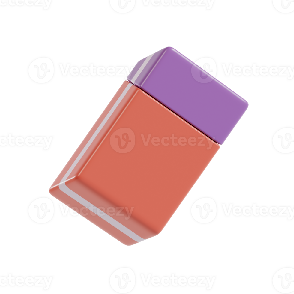 A colorful eraser with a purple top and orange base, used for removing pencil marks. png
