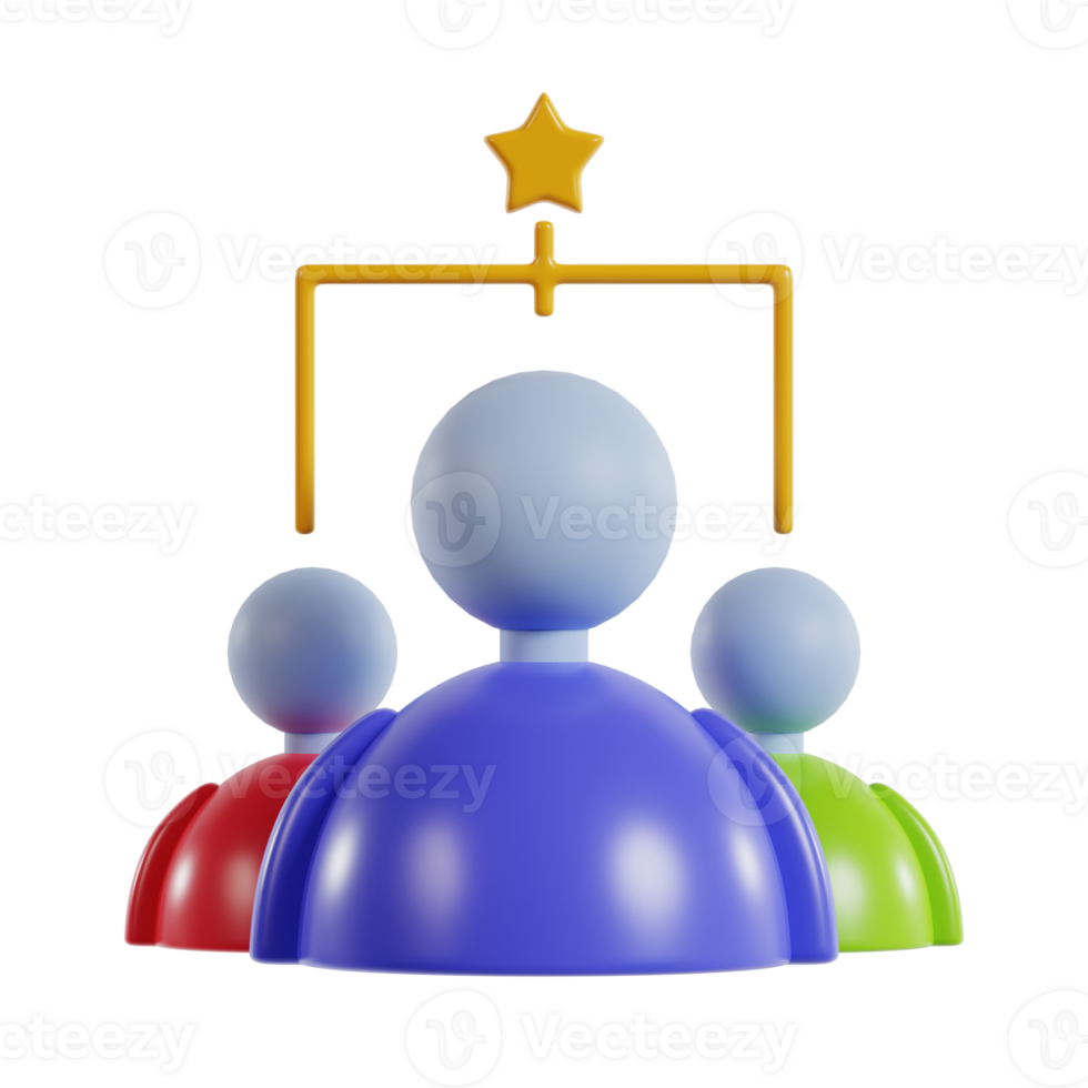 An abstract representation of teamwork and leadership with stylized figures and a star. png