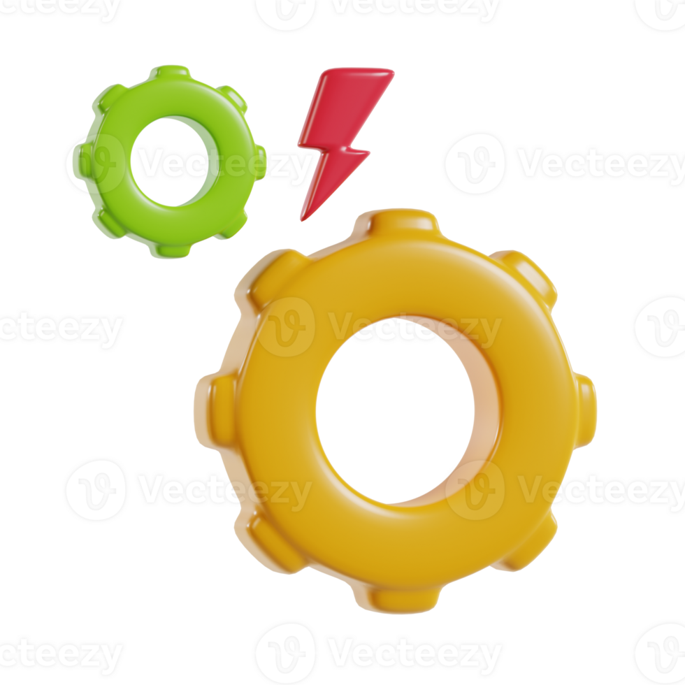 Two colorful gears with a lightning bolt, symbolizing mechanics and energy. png