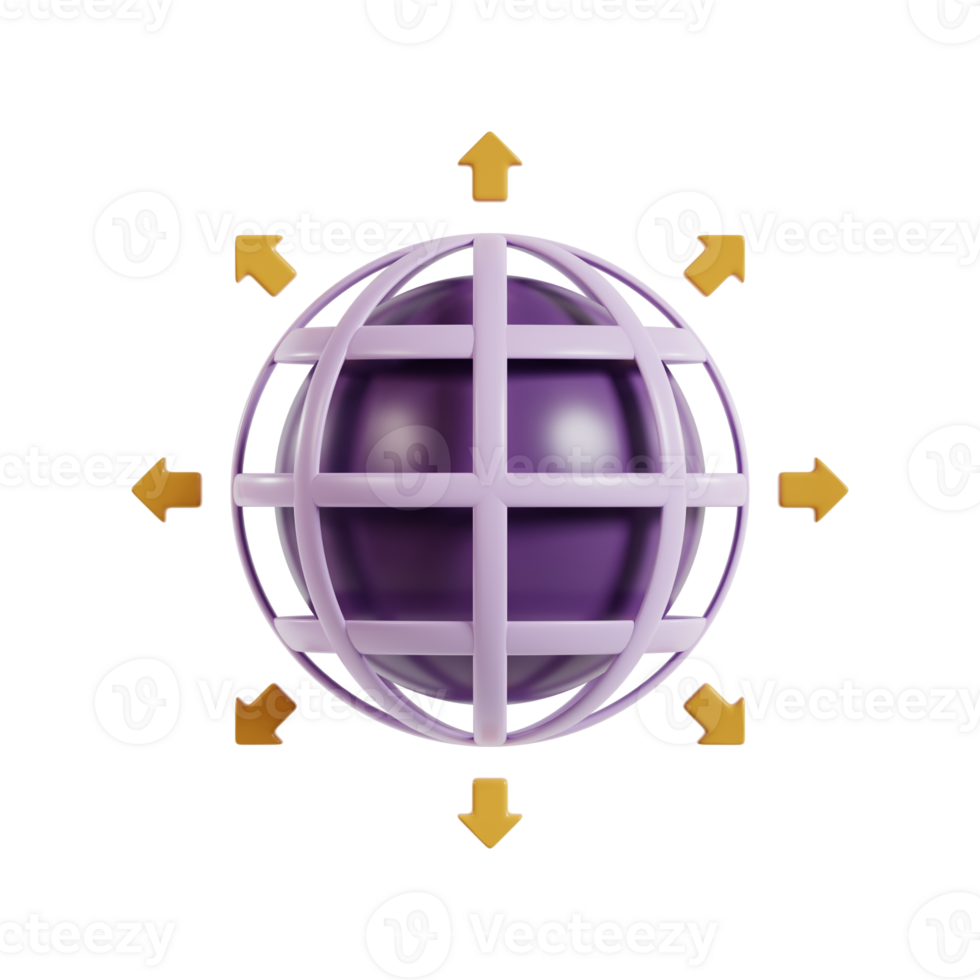 A stylized globe with arrows indicating movement and connectivity. png