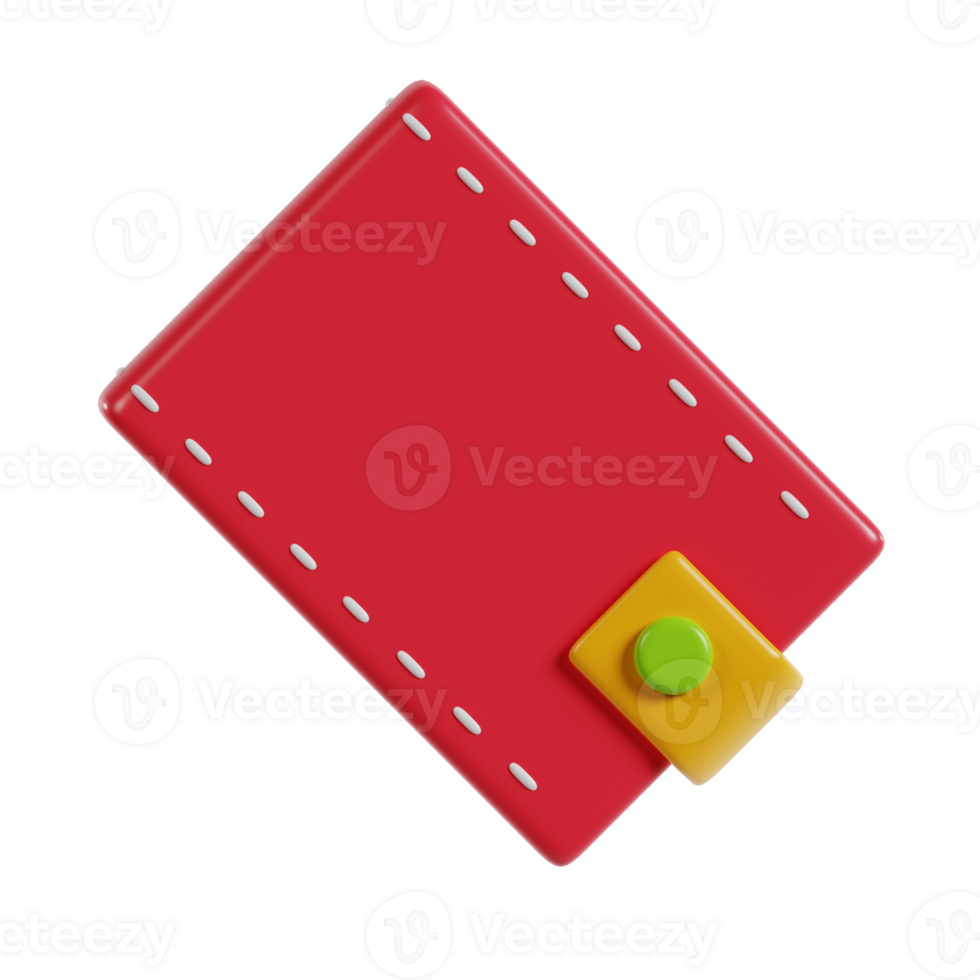 A simple red wallet with a yellow clasp and white stitching. png