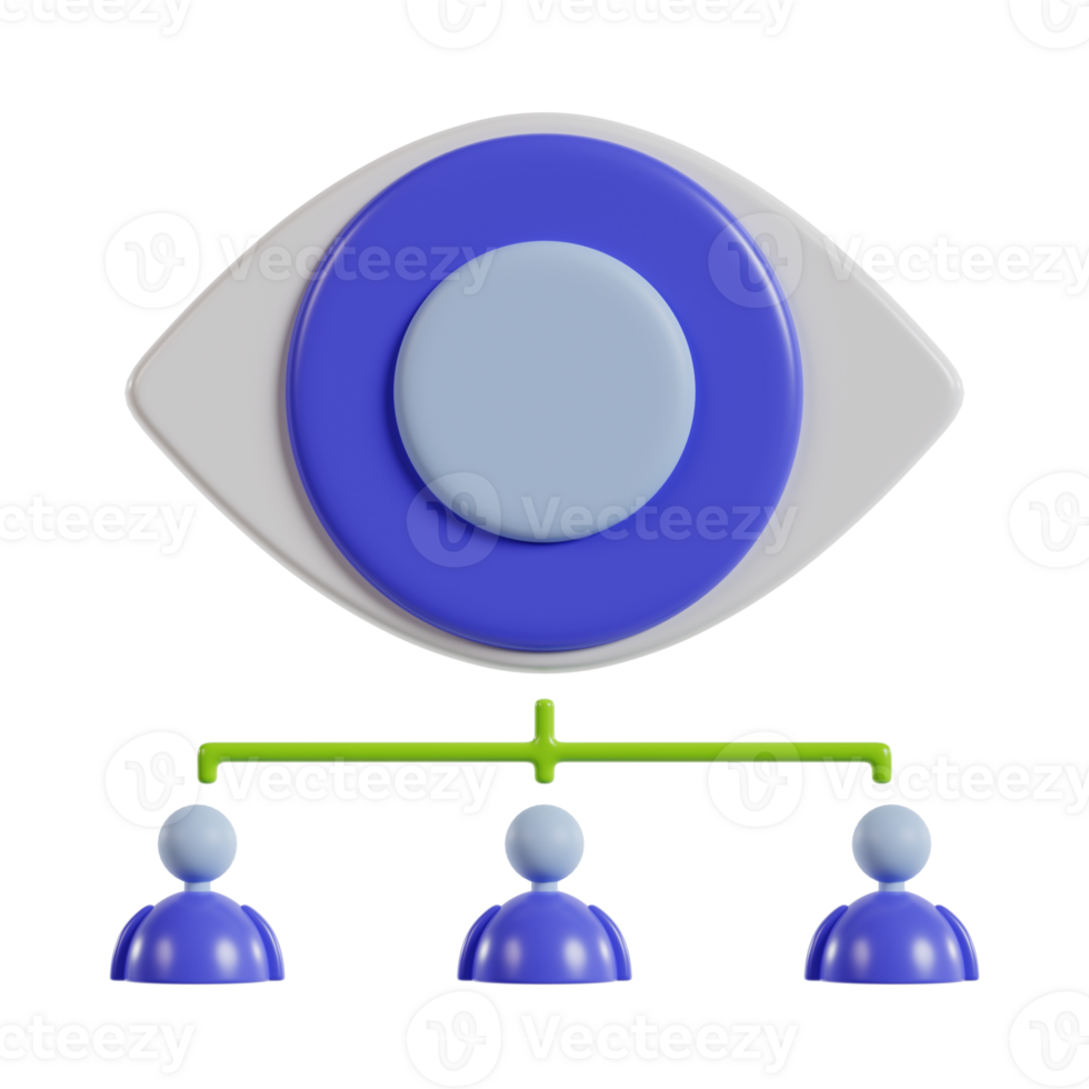 A stylized eye symbol with a central circle and figures below, representing observation and connection. png