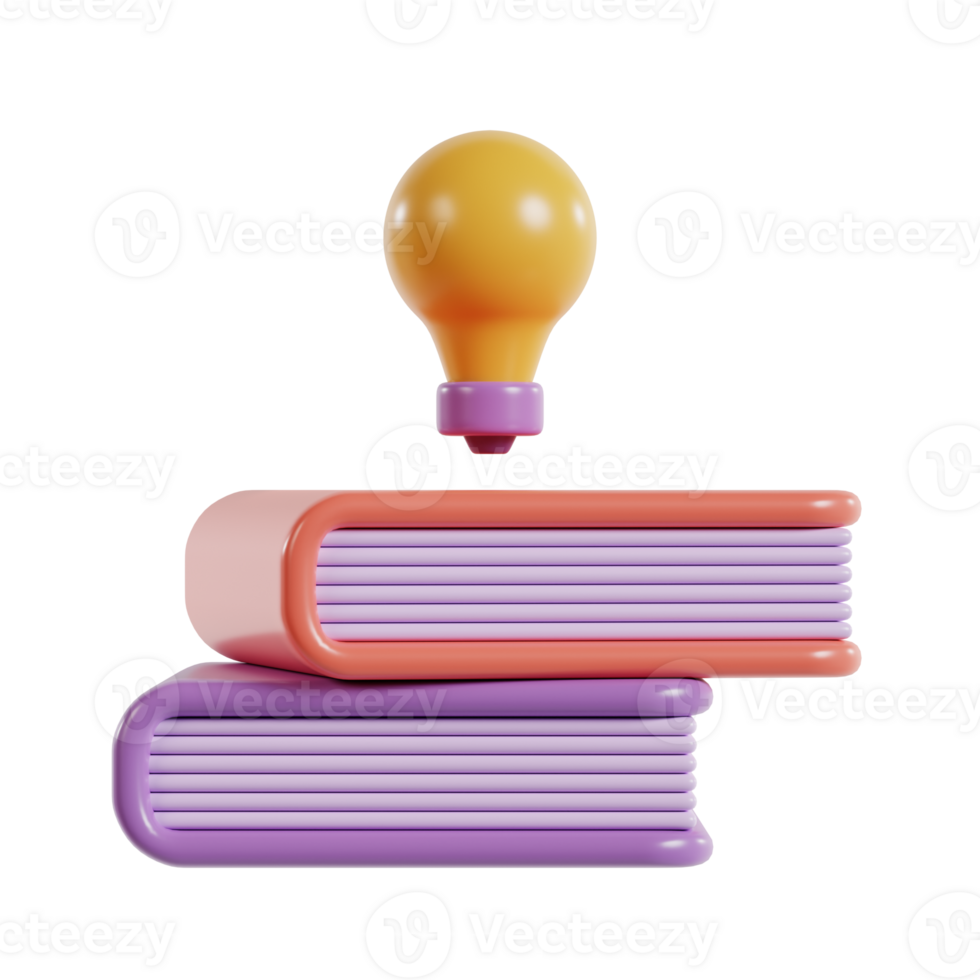 A stack of colorful books with a light bulb above, symbolizing ideas and learning. png
