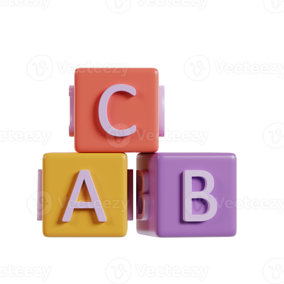 Colorful alphabet blocks arranged with letters A, B, and C for educational purposes. png