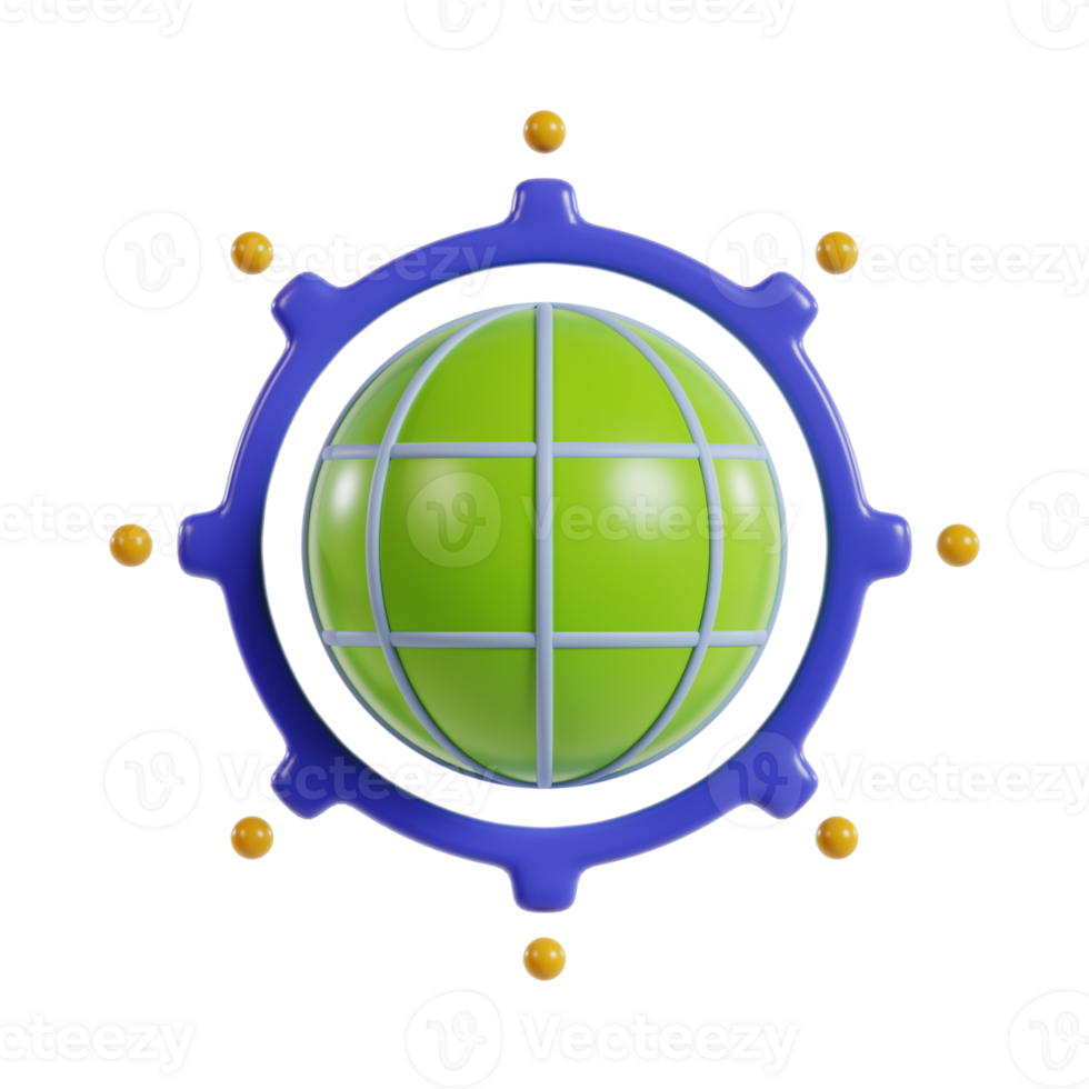 A stylized globe within a ship's wheel, symbolizing navigation and global connectivity. png