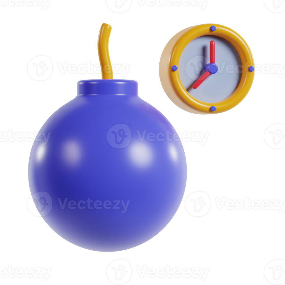A cartoonish blue bomb with a fuse next to a round clock. png