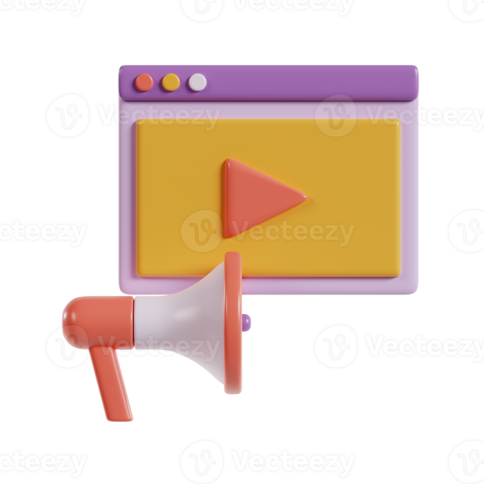 A colorful graphic featuring a play button and a megaphone, symbolizing media and communication. png