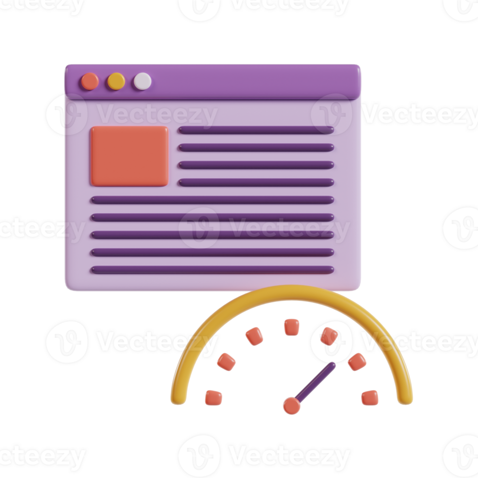 A graphic representation of a webpage and a speedometer, symbolizing web performance. png
