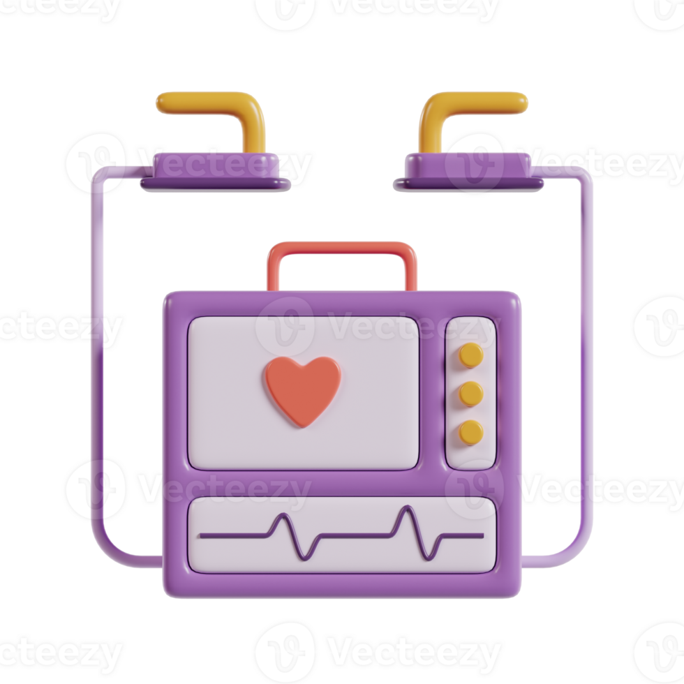 A stylized medical monitor with heart symbol and sensors, representing health monitoring. png