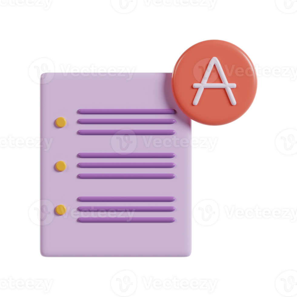 A purple document icon with an orange letter 'A', representing text or writing. png