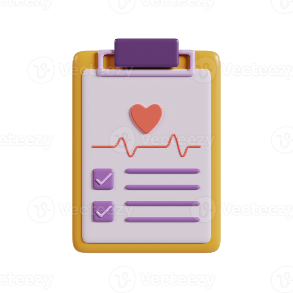 A clipboard with a heart symbol and checklists, suggesting health monitoring or assessment. png