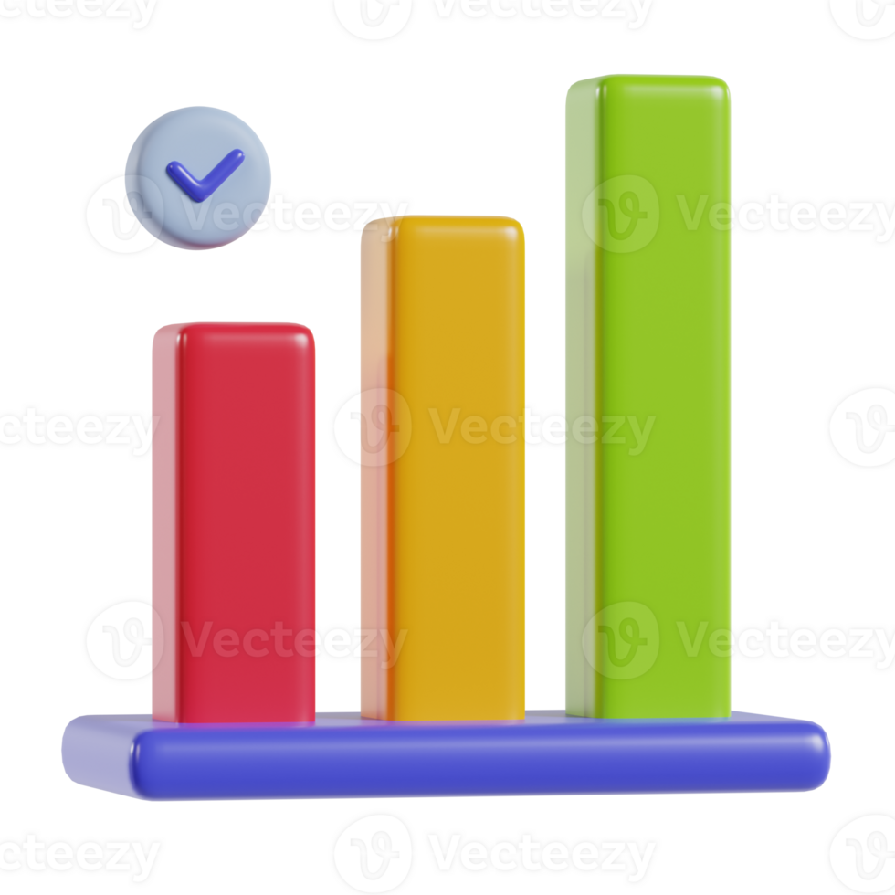 A colorful bar graph with a checkmark, representing data analysis or performance metrics. png