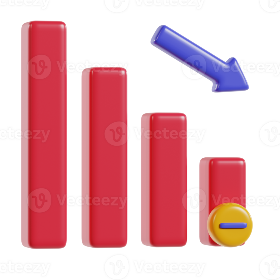 A 3D graphic showing declining bar chart with an arrow pointing ...