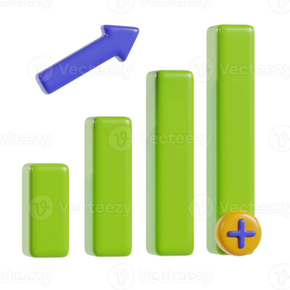 A graphic representation of increasing data with bars and an upward arrow. png