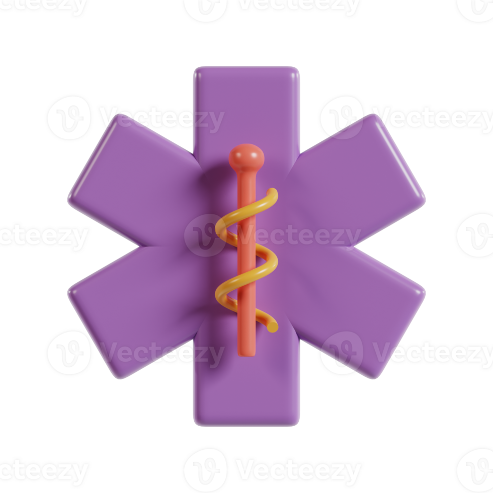 A stylized medical symbol featuring a purple star and an orange caduceus. png