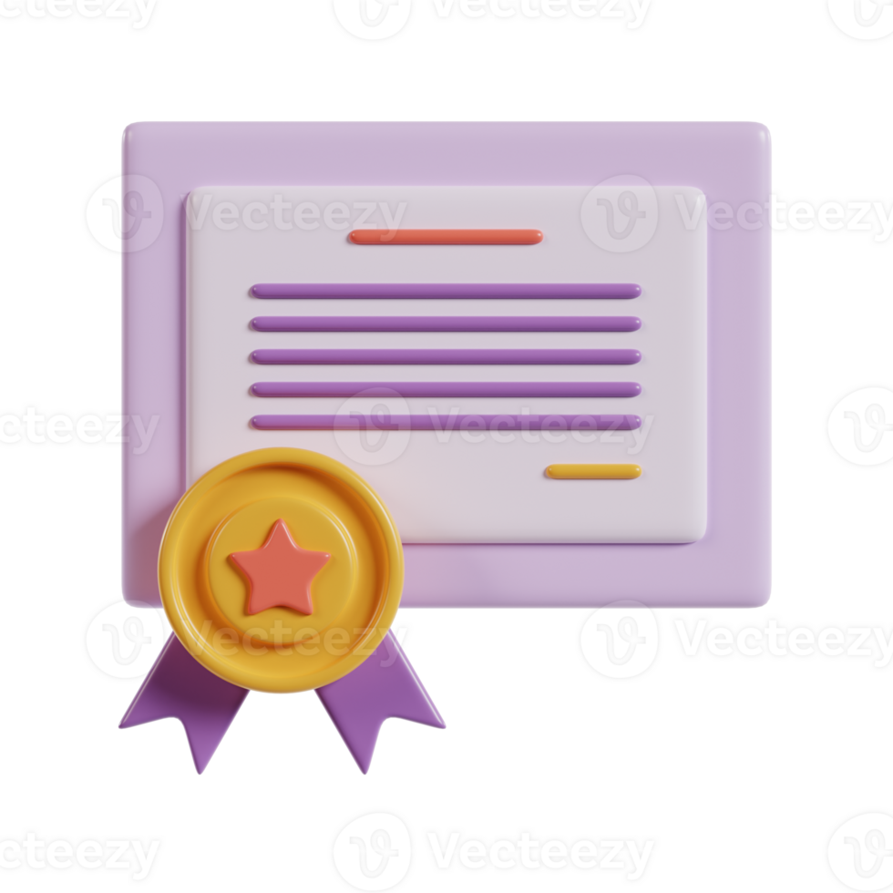 A stylized certificate with a medal, symbolizing achievement and recognition. png