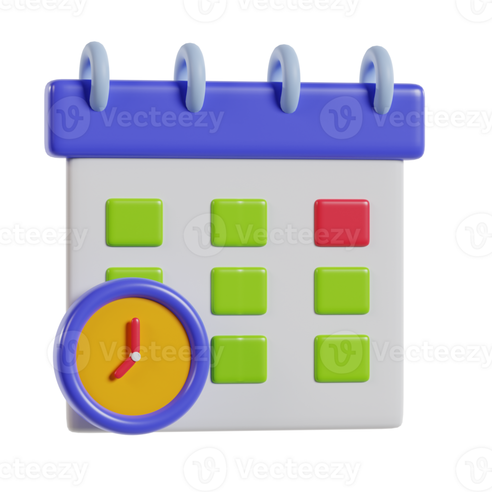 A colorful calendar with a clock, symbolizing time management and scheduling. png