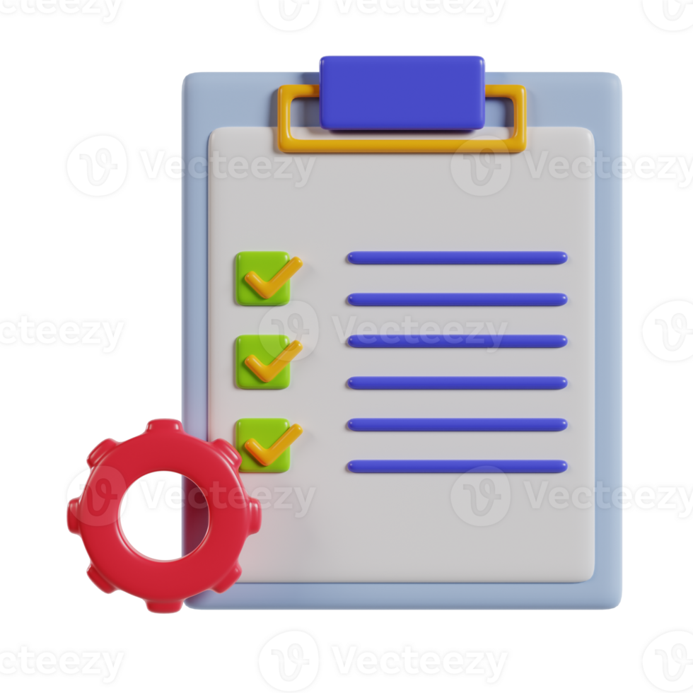 A clipboard with a checklist and a gear icon, symbolizing task management and settings. png