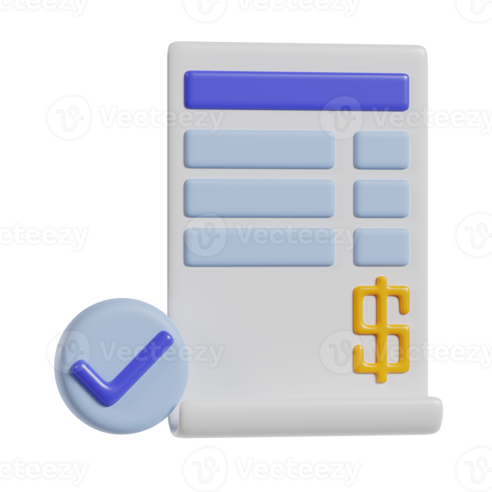 A stylized invoice or bill with a checkmark and dollar sign, indicating approval or payment. png