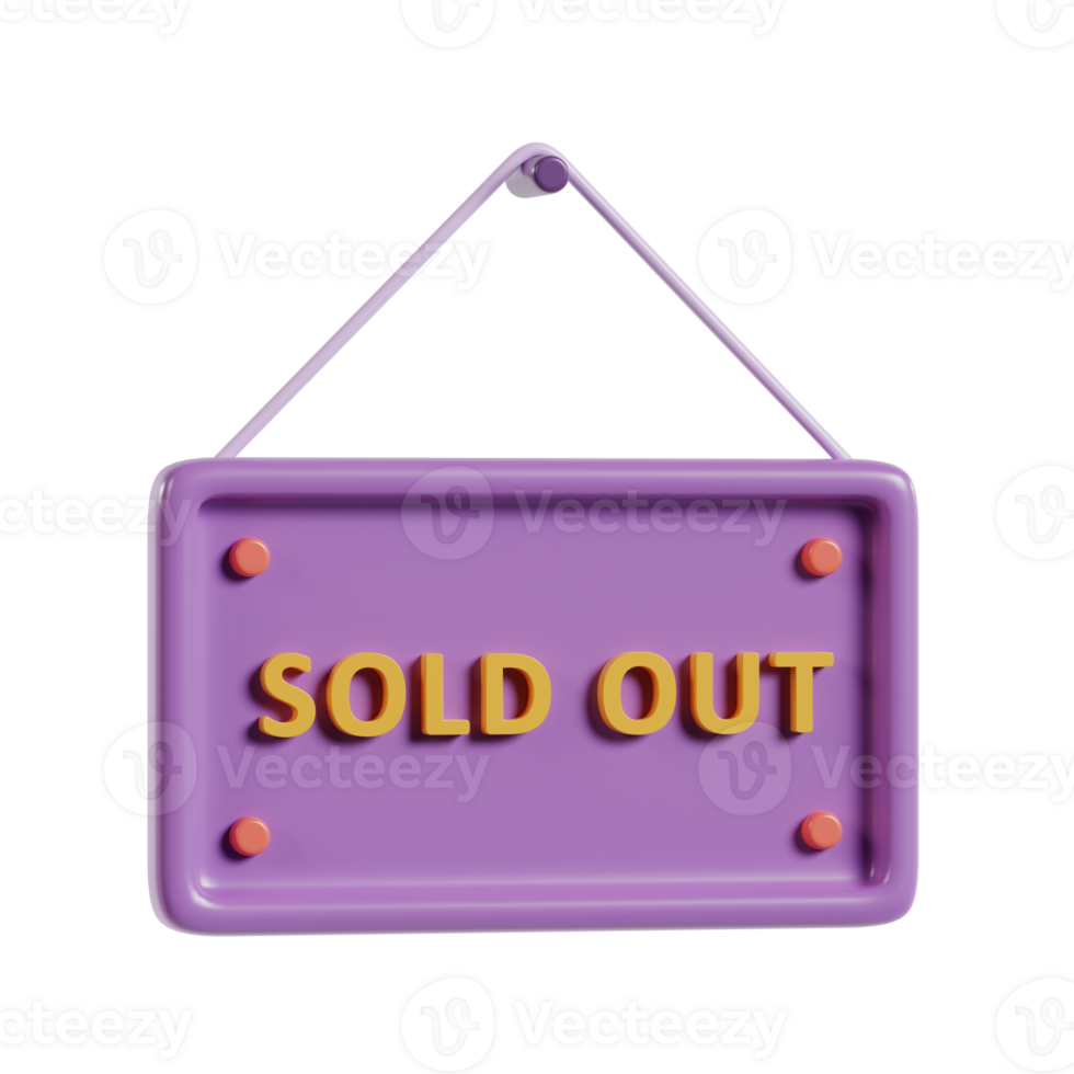 A purple sign with the text sold out in yellow, indicating unavailability of items. png