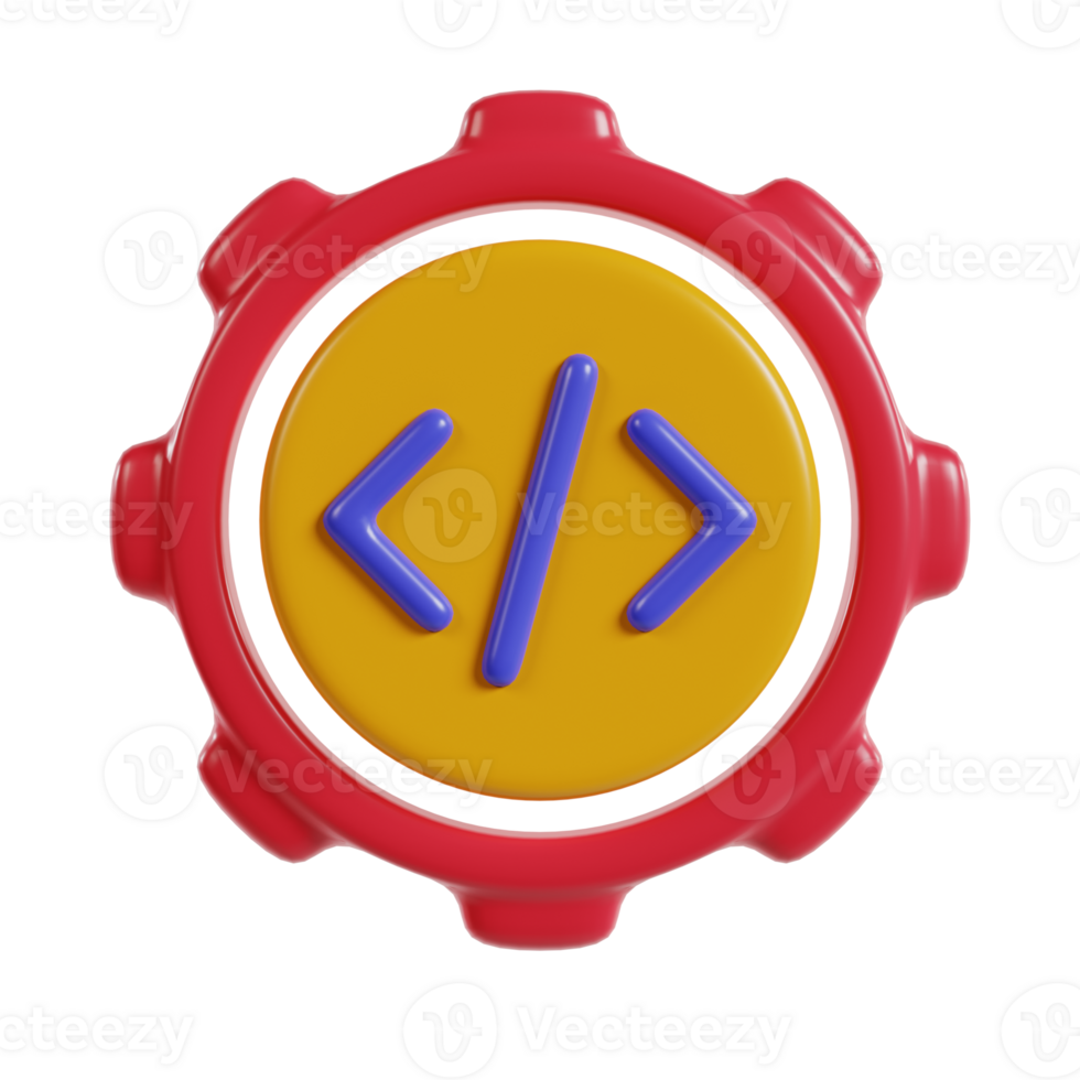A colorful gear icon with coding symbols, representing technology and programming. png