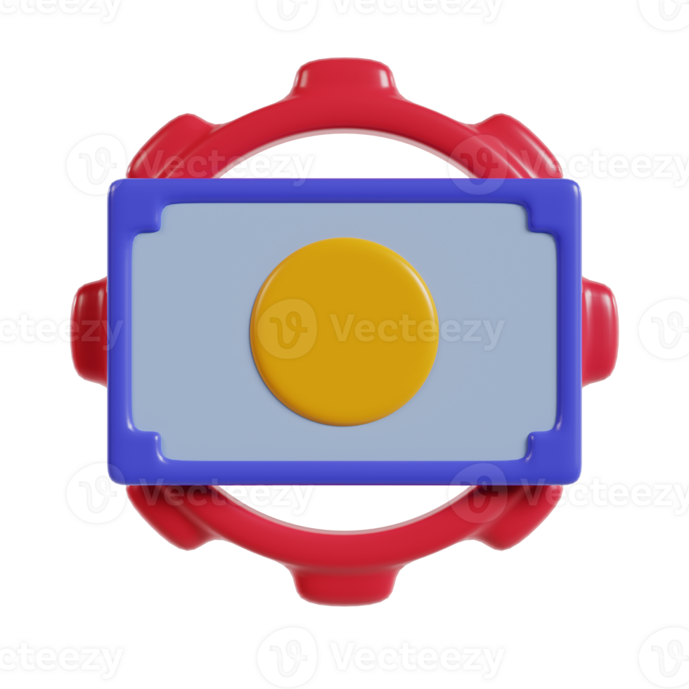 A colorful toy button with a circular yellow center and a red and blue frame. png