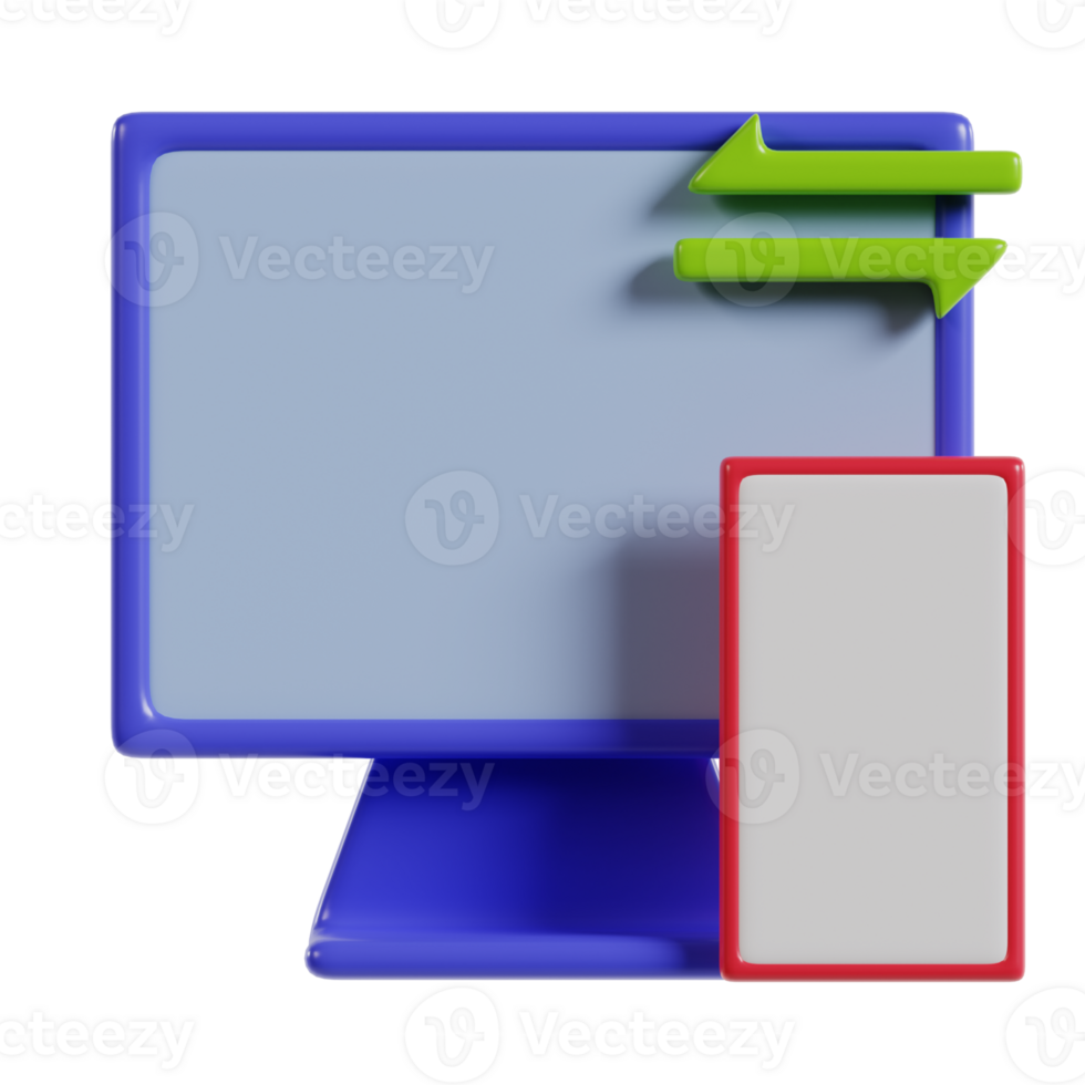 A computer monitor with a mobile device, symbolizing data transfer or synchronization. png