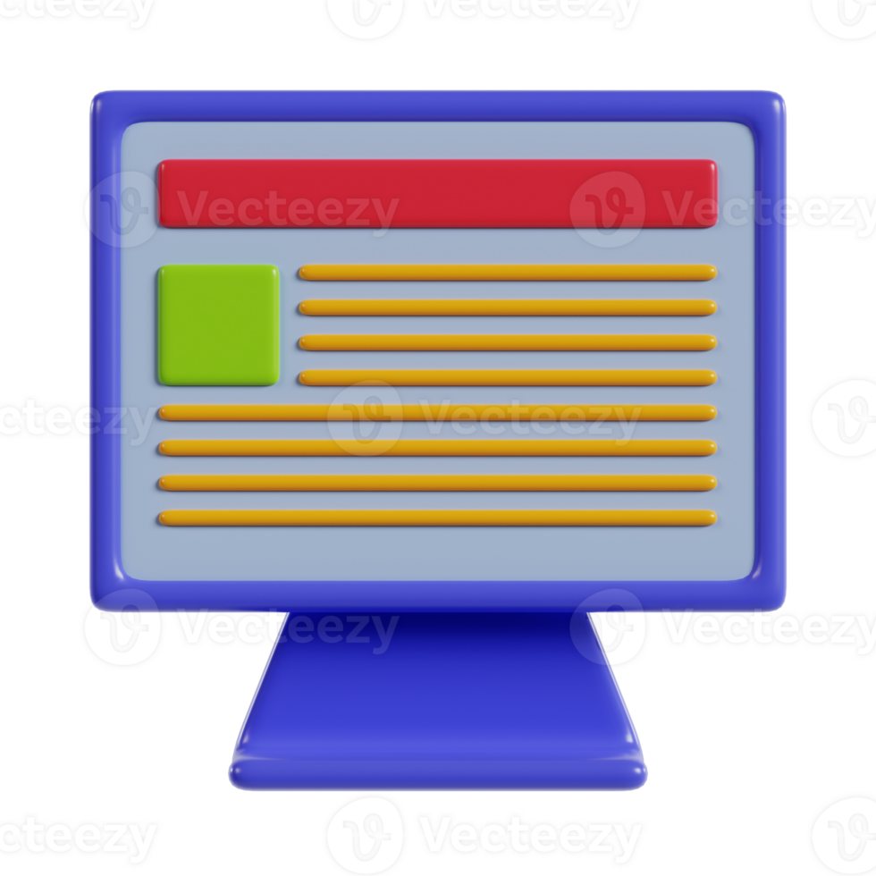 A stylized computer monitor displaying a webpage layout with colored sections. png