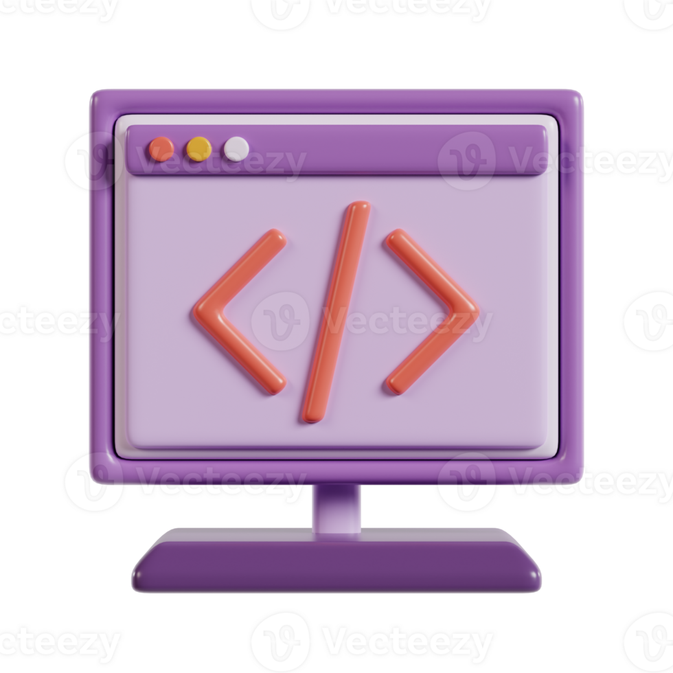 A stylized computer monitor displaying code symbols, representing programming and technology. png