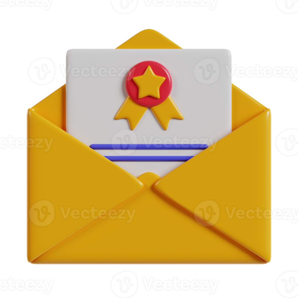 A yellow envelope containing a document with a star badge, symbolizing achievement or recognition. png