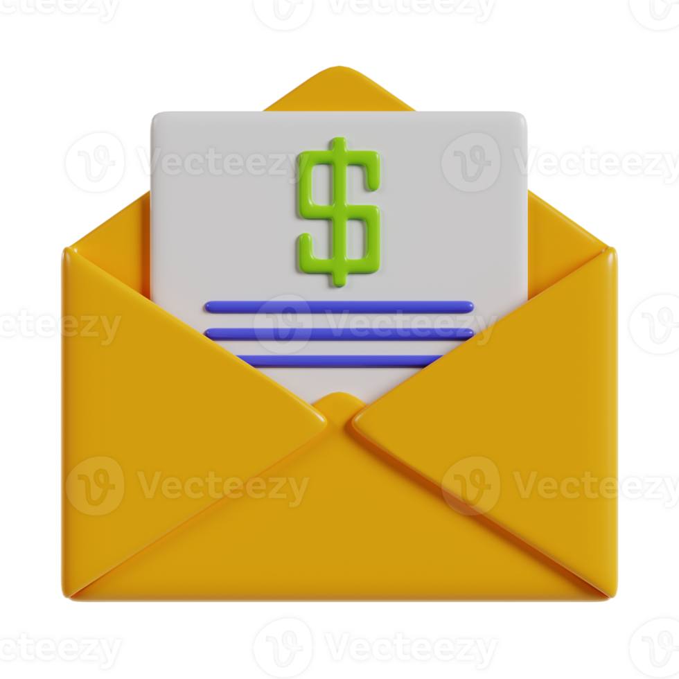 A yellow envelope containing a document with a dollar sign, symbolizing financial communication. png