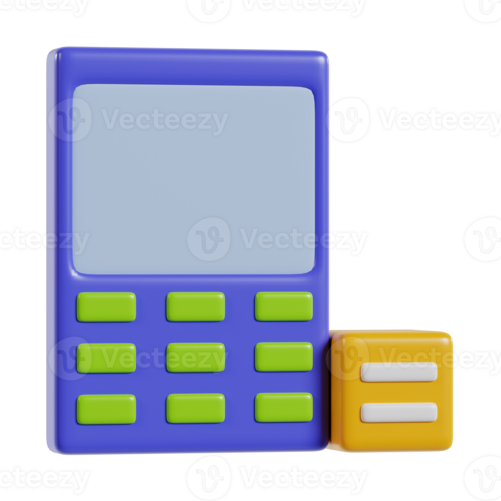 A colorful calculator with buttons for basic arithmetic operations