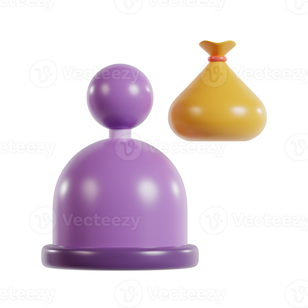 A purple game piece and a yellow bag, likely representing game components. png