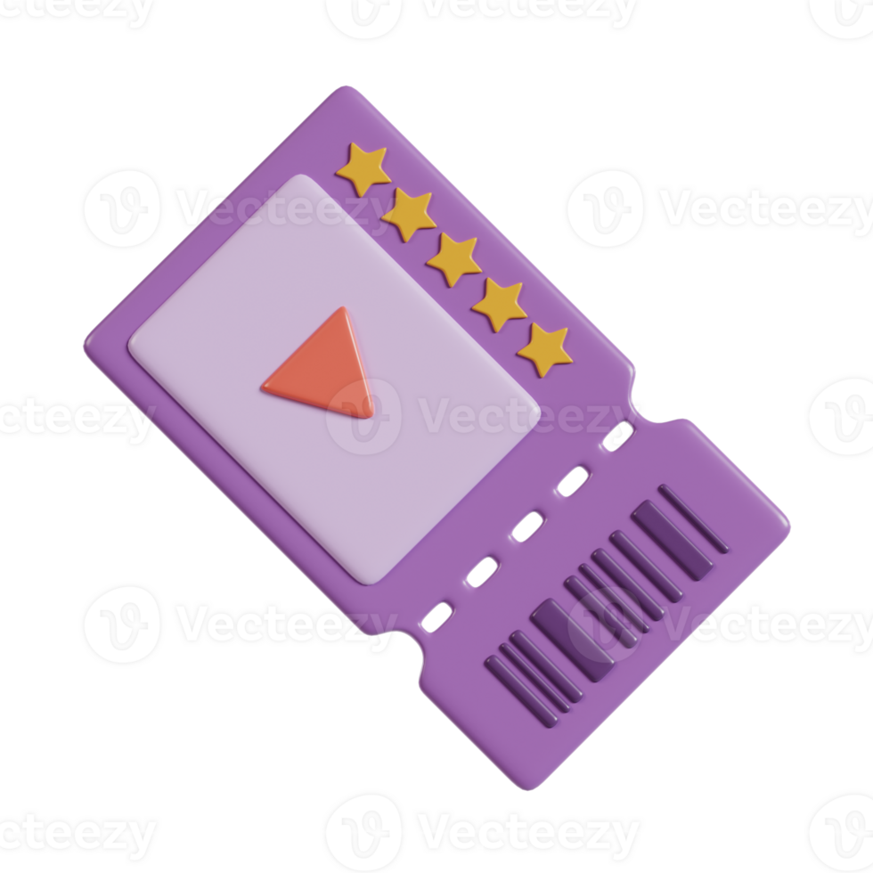 A stylized ticket design featuring stars and a play button, likely representing entertainment. png