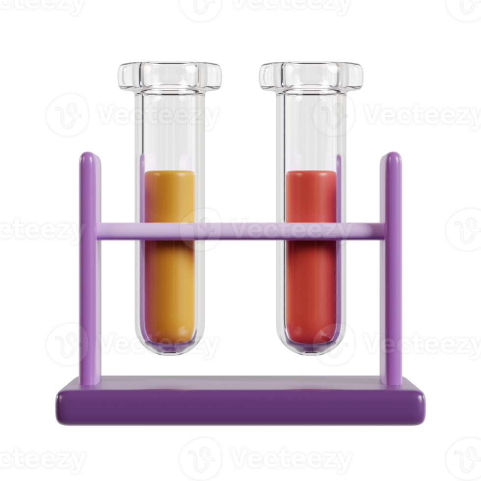 Two test tubes with colored liquids in a holder, used for scientific experiments. png