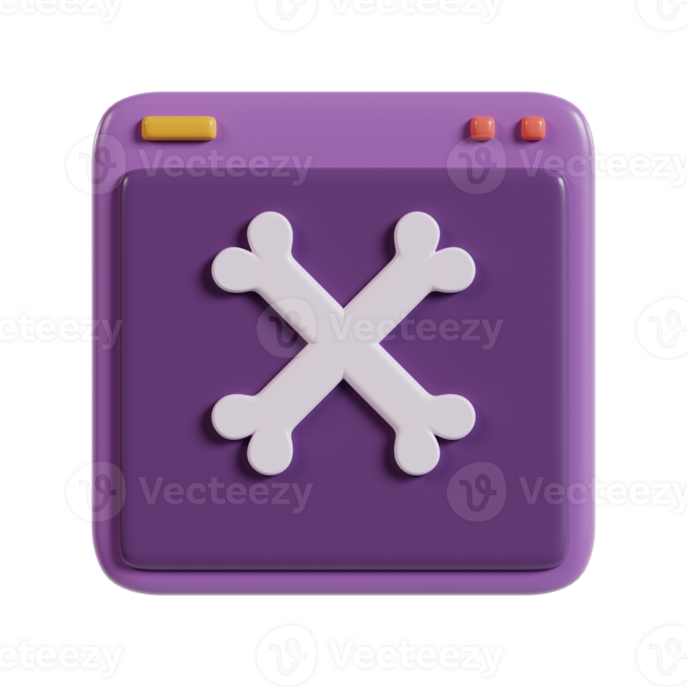 A purple square icon featuring a white skull and crossbones symbol, resembling a digital interface. png
