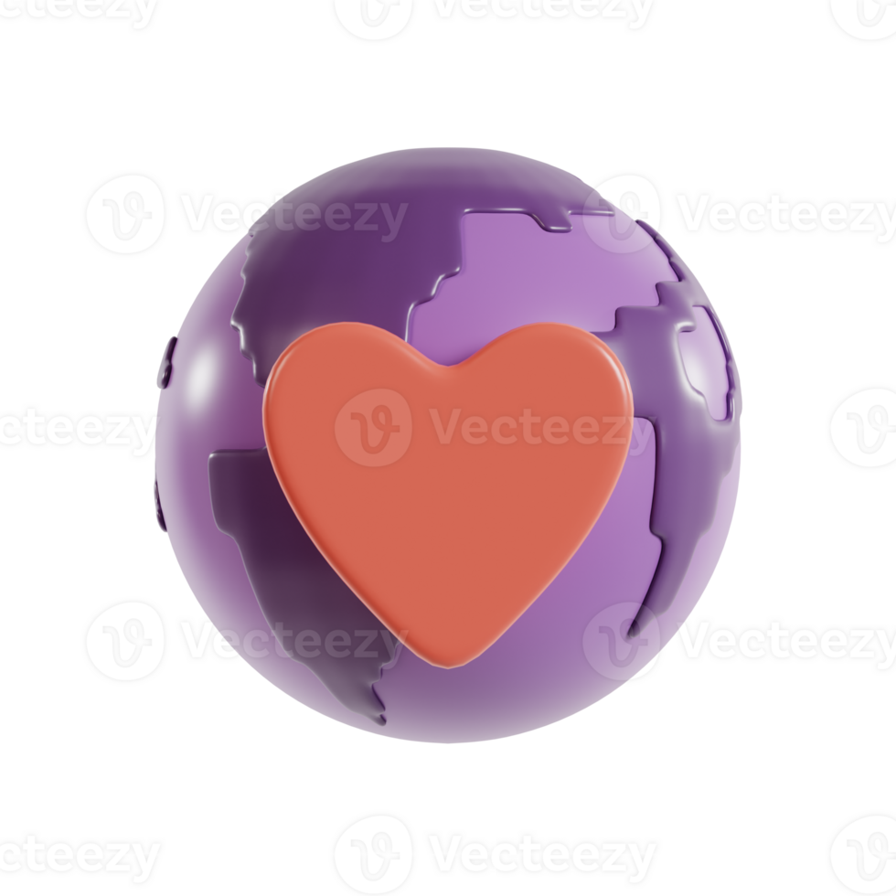 A purple globe with a heart symbol, representing love and connection to the world. png