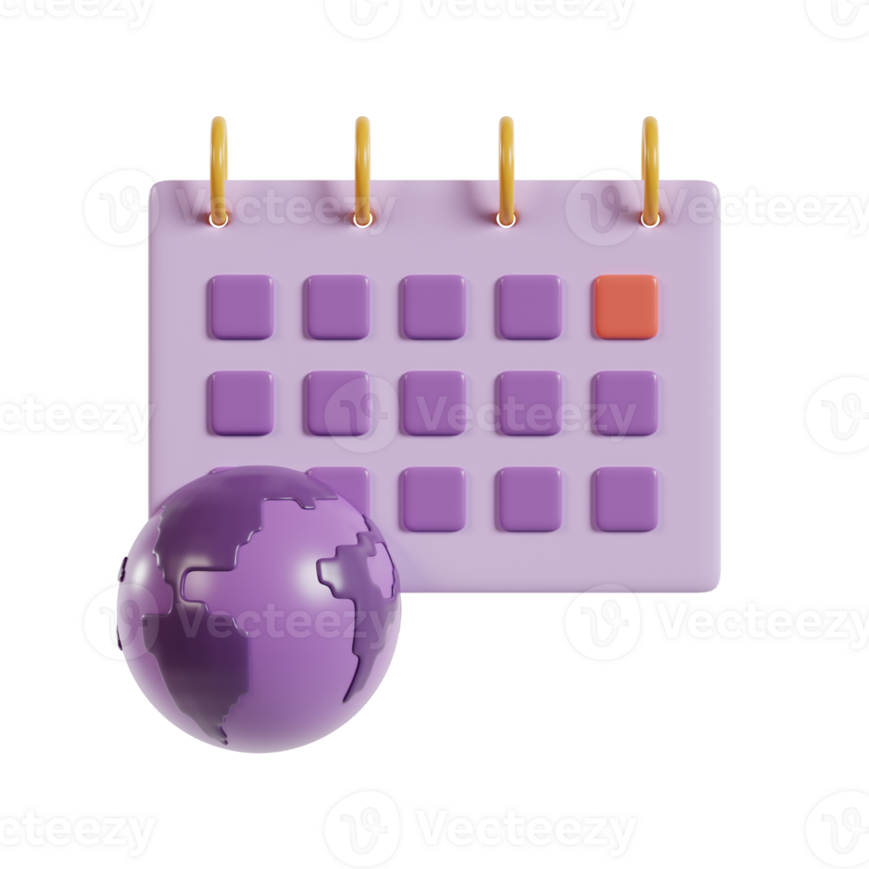 A purple calendar with a globe, symbolizing global events or scheduling. png