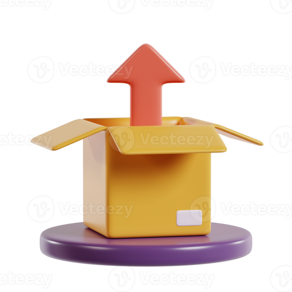 A yellow box with an open lid and an upward arrow, symbolizing shipping or uploading. png