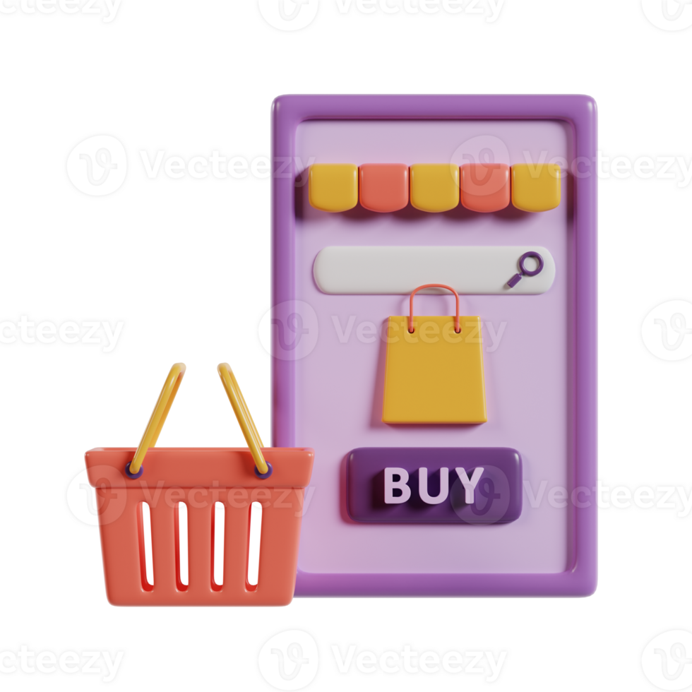 A stylized shopping interface featuring a basket and a buy button. png