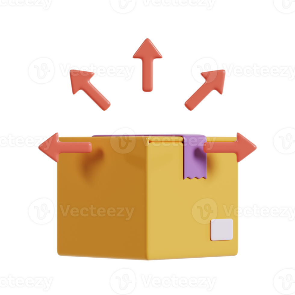 A stylized open box with arrows indicating contents being removed or unpacked. png
