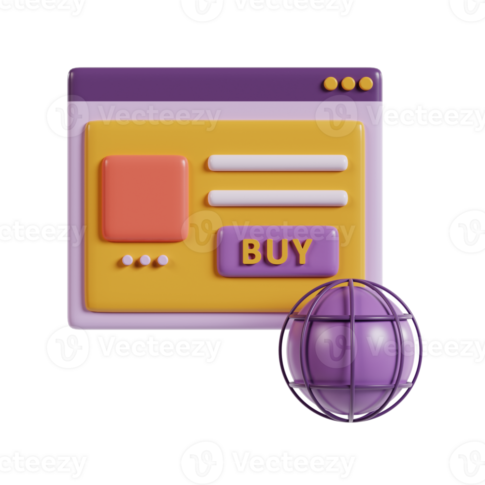 A colorful digital shopping interface with a globe symbolizing online commerce. png