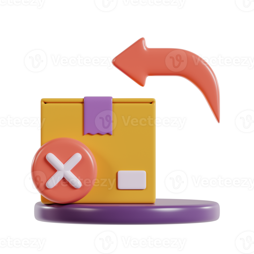 A stylized illustration of a package with a return arrow, symbolizing returns or exchanges. png