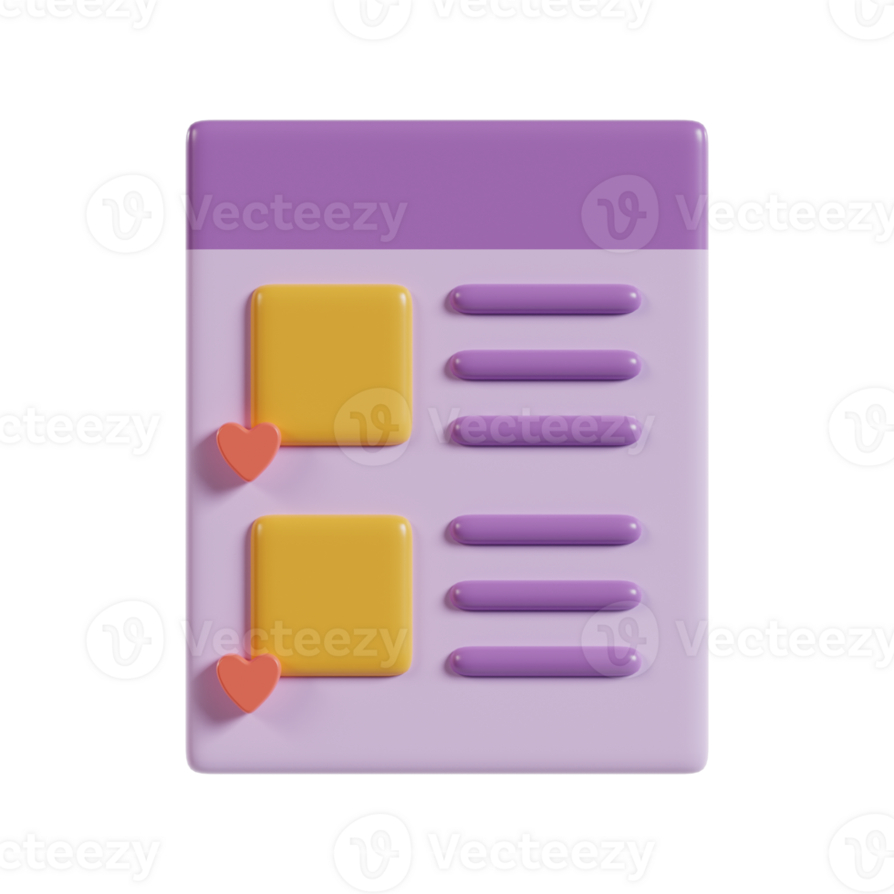 A stylized checklist with two yellow boxes and purple lines, featuring heart icons. png