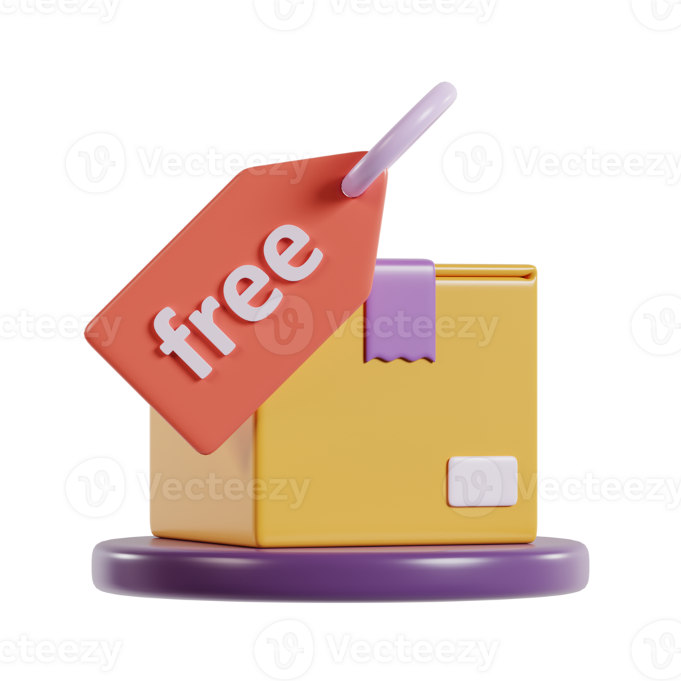 A 3D-rendered box with a free tag, symbolizing promotional offers or giveaways. png