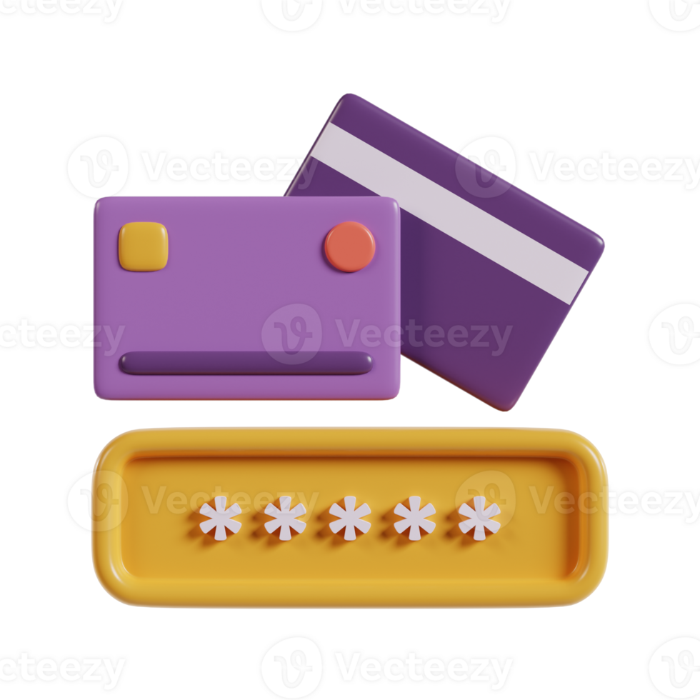 A colorful representation of credit cards and a password input field. png