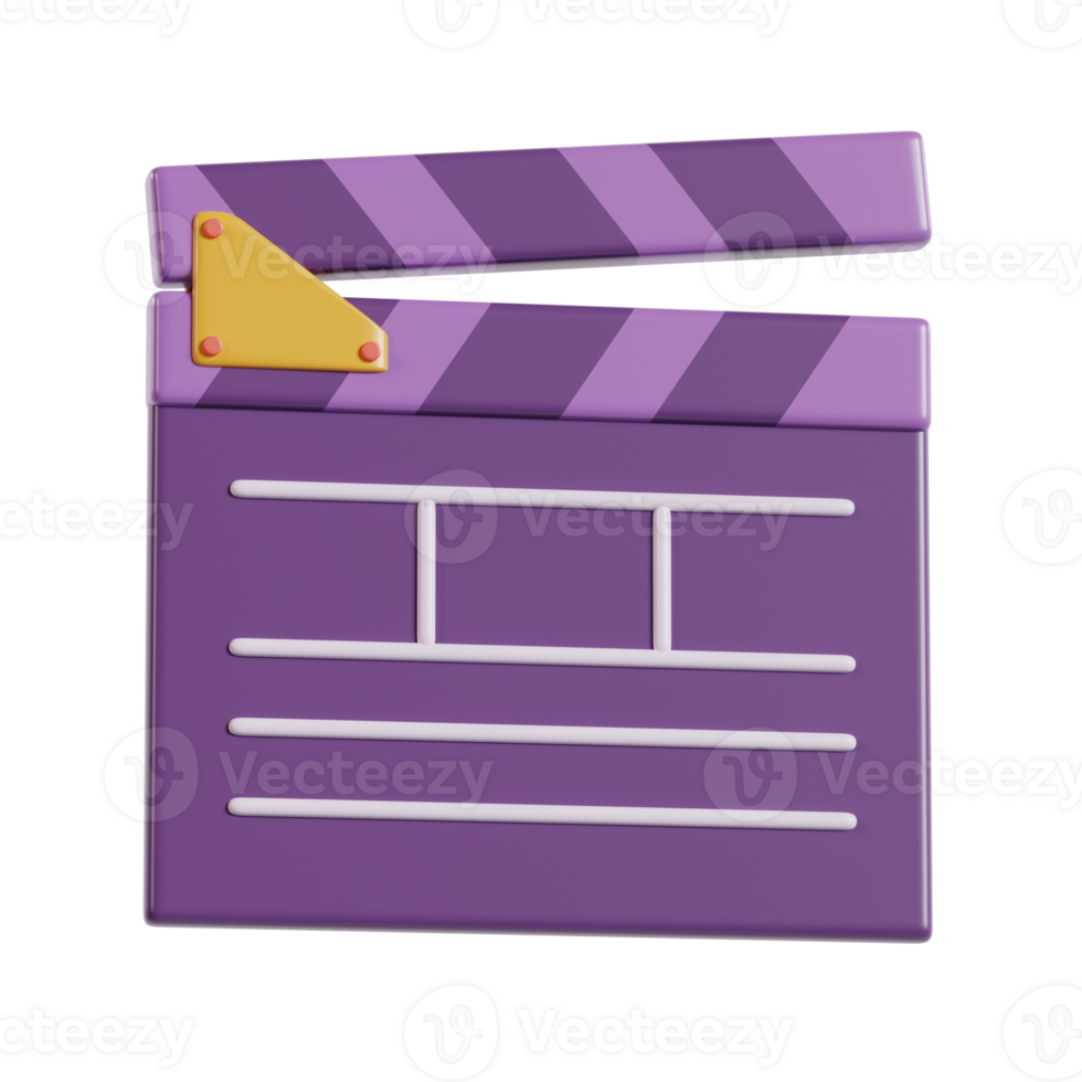 A purple film clapperboard symbolizing movie production and filmmaking. png