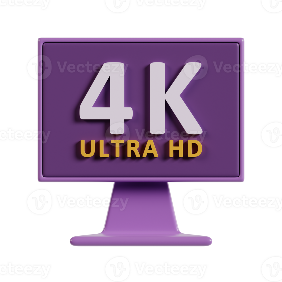 A purple computer monitor displaying 4k ultra hd text, emphasizing high-resolution technology. png