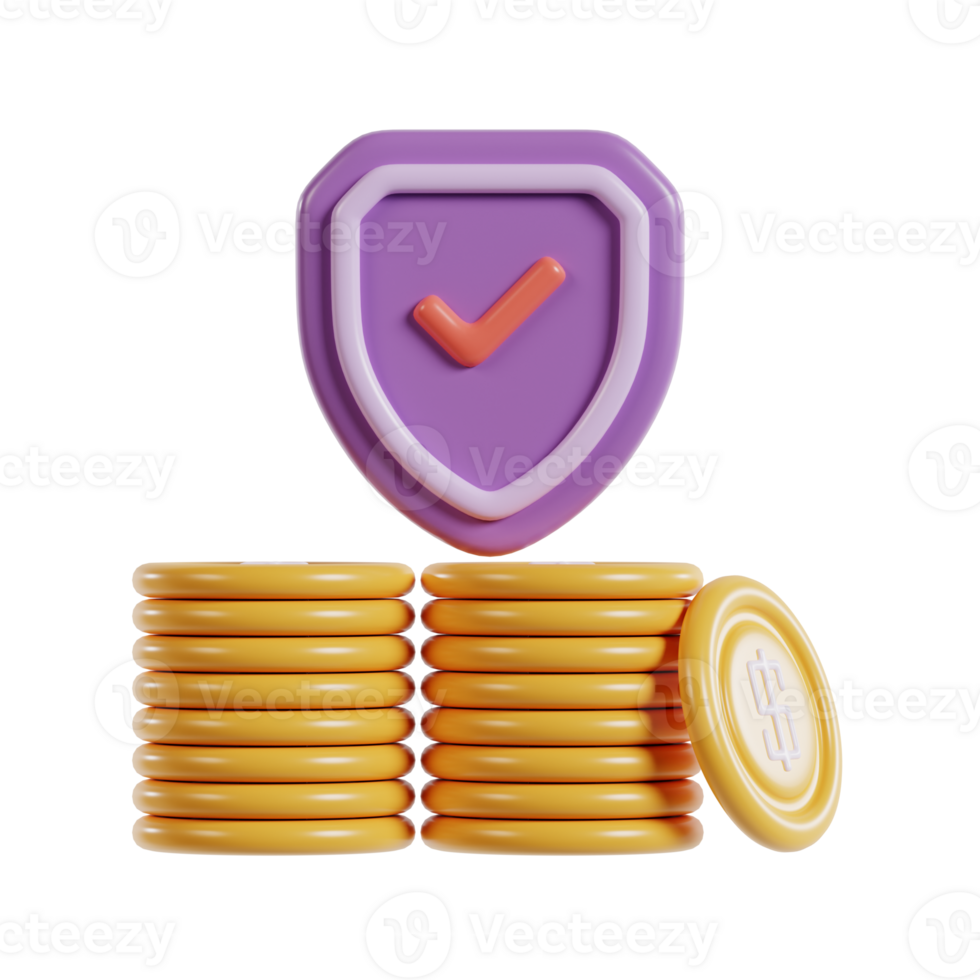 A shield symbolizing security above a stack of coins, representing financial protection. png
