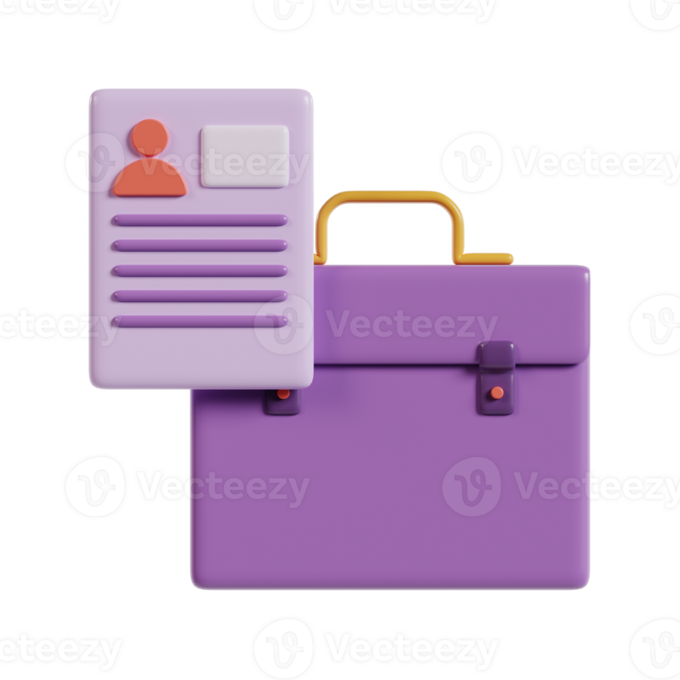 A purple briefcase with an ID card, symbolizing business and professional identity. png